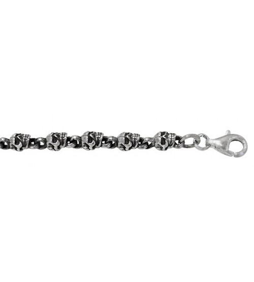 4mm Skull Head Chain, 18" - 24" Length, Sterling Silver